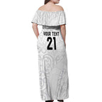 New Zealand Rangatira Custom Off Shoulder Maxi Dress All White Niho Taniwha Maori Tribal