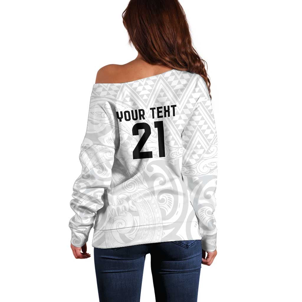 New Zealand Rangatira Custom Off Shoulder Sweater All White Niho Taniwha Maori Tribal