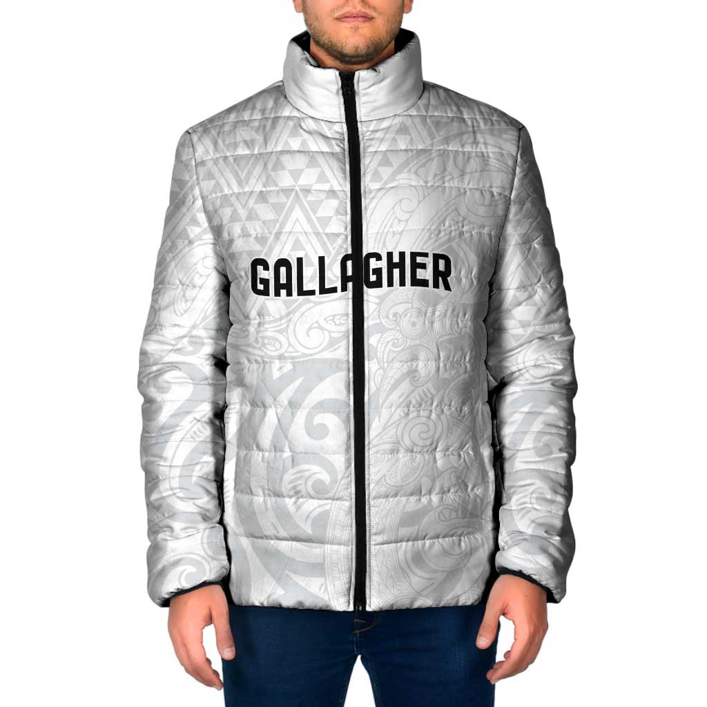 New Zealand Rangatira Custom Padded Jacket All White Niho Taniwha Maori Tribal - Aussie Hoodie