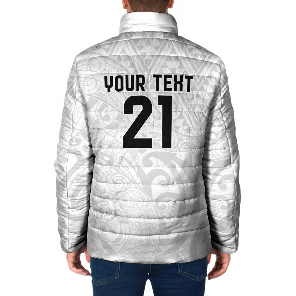 New Zealand Rangatira Custom Padded Jacket All White Niho Taniwha Maori Tribal - Aussie Hoodie