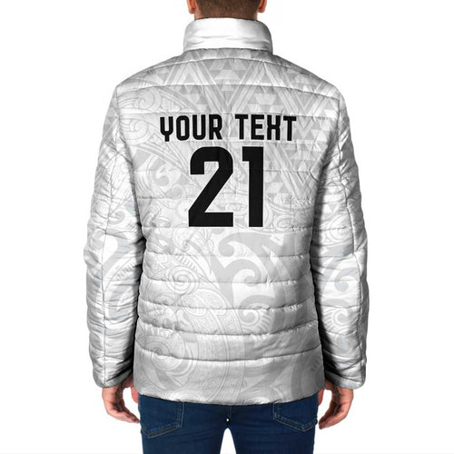 New Zealand Rangatira Custom Padded Jacket All White Niho Taniwha Maori Tribal - Aussie Hoodie