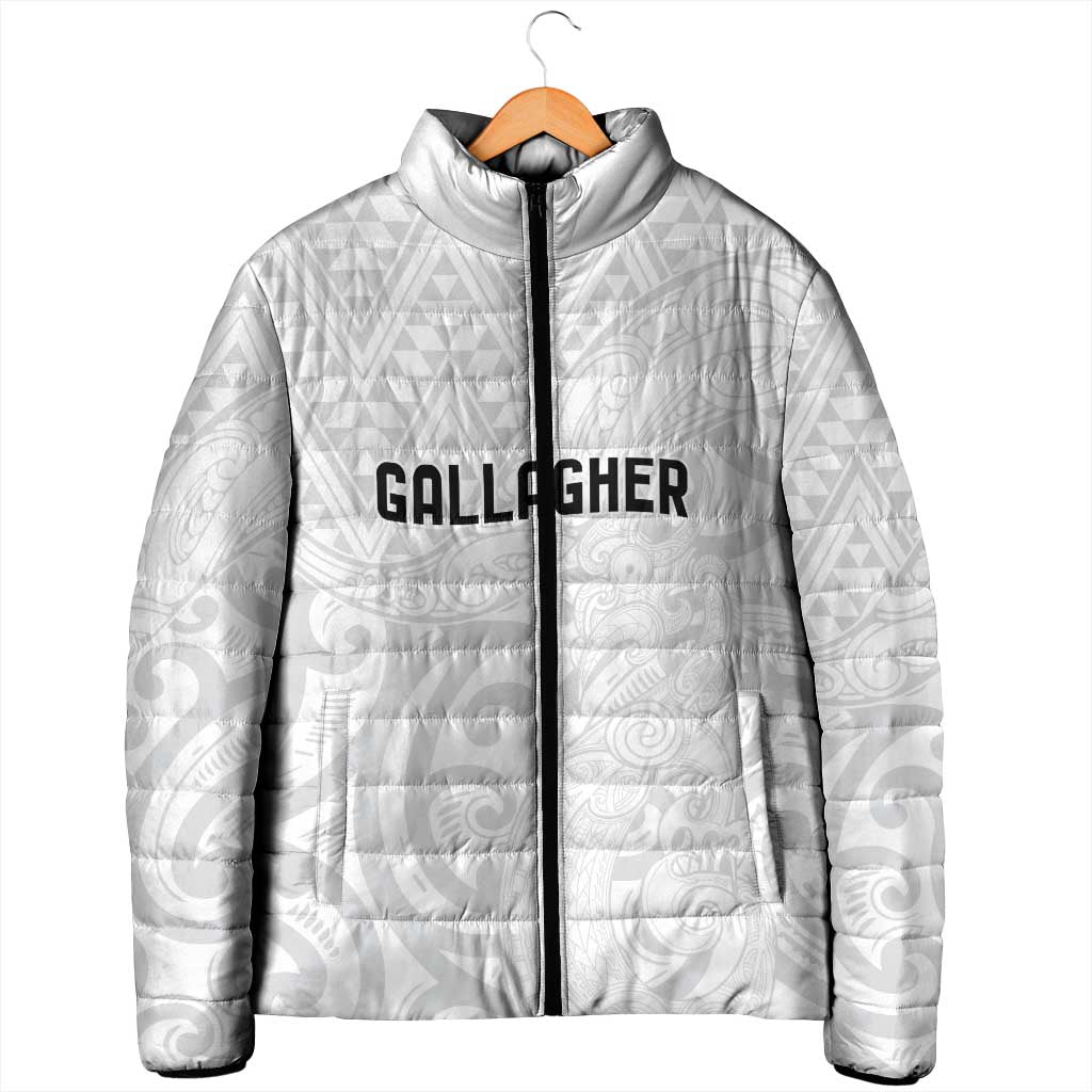 New Zealand Rangatira Custom Padded Jacket All White Niho Taniwha Maori Tribal - Aussie Hoodie