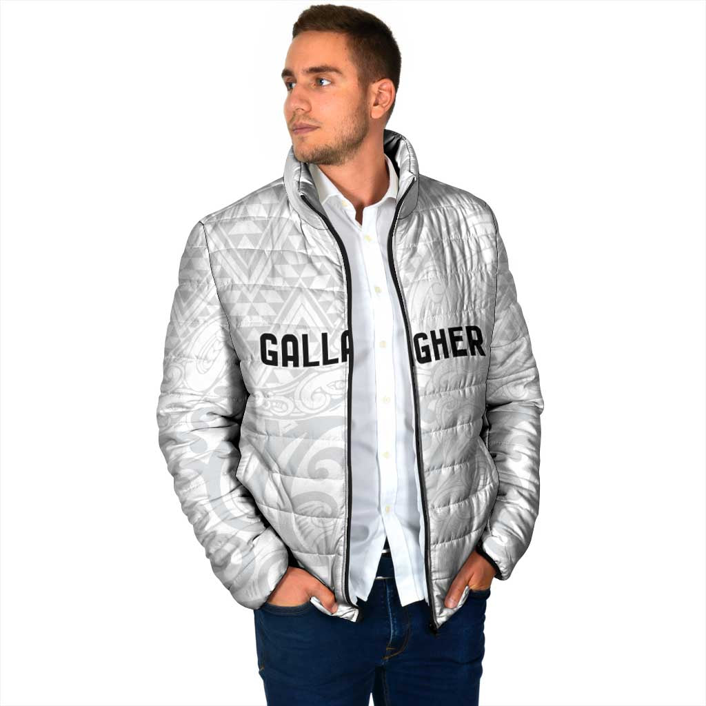 New Zealand Rangatira Custom Padded Jacket All White Niho Taniwha Maori Tribal - Aussie Hoodie
