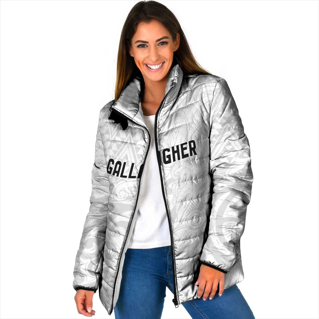 New Zealand Rangatira Custom Padded Jacket All White Niho Taniwha Maori Tribal - Aussie Hoodie