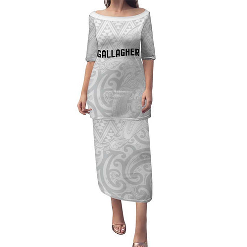 New Zealand Rangatira Custom Puletasi All White Niho Taniwha Maori Tribal