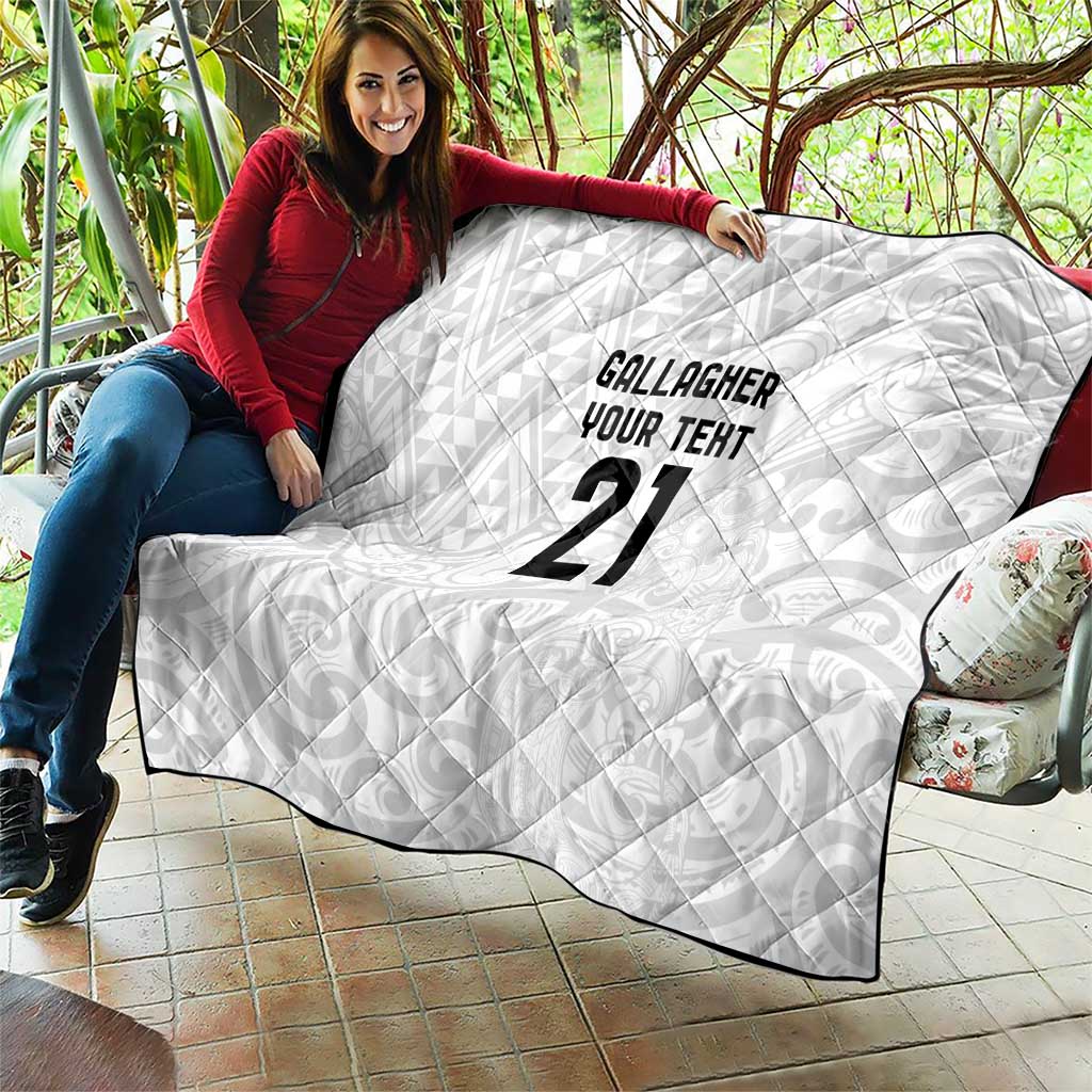 New Zealand Rangatira Custom Quilt All White Niho Taniwha Maori Tribal
