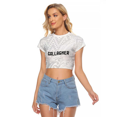 New Zealand Rangatira Custom Raglan Cropped T Shirt All White Niho Taniwha Maori Tribal