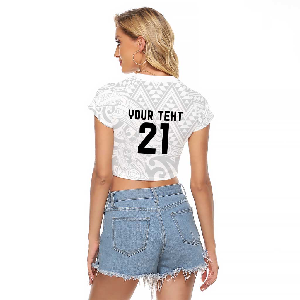 New Zealand Rangatira Custom Raglan Cropped T Shirt All White Niho Taniwha Maori Tribal
