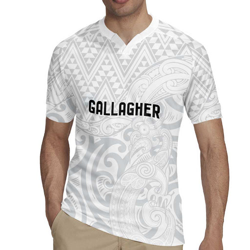 New Zealand Rangatira Custom Rugby Jersey All White Niho Taniwha Maori Tribal
