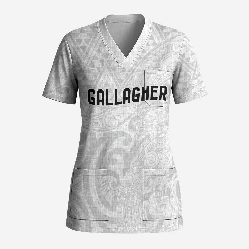 New Zealand Rangatira Custom Scrub Top All White Niho Taniwha Maori Tribal - Aussie Hoodie