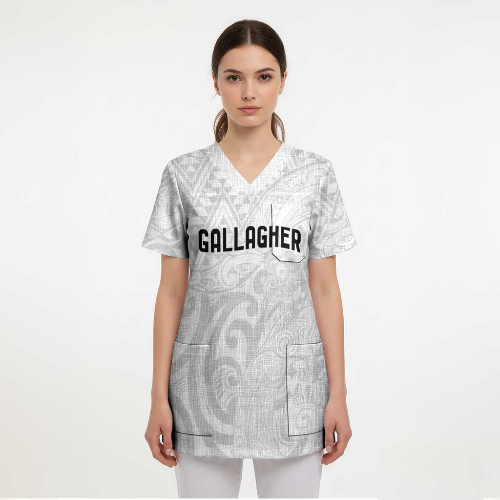 New Zealand Rangatira Custom Scrub Top All White Niho Taniwha Maori Tribal - Aussie Hoodie