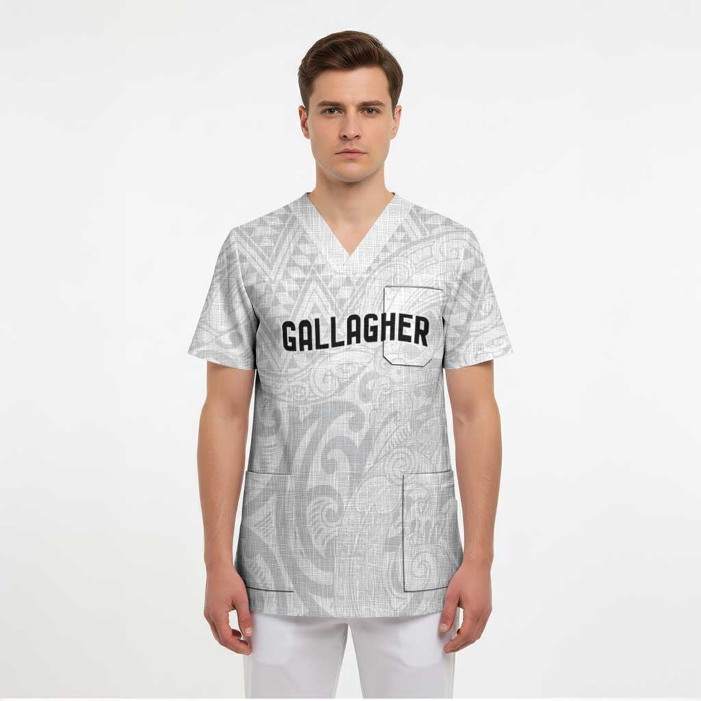 New Zealand Rangatira Custom Scrub Top All White Niho Taniwha Maori Tribal - Aussie Hoodie