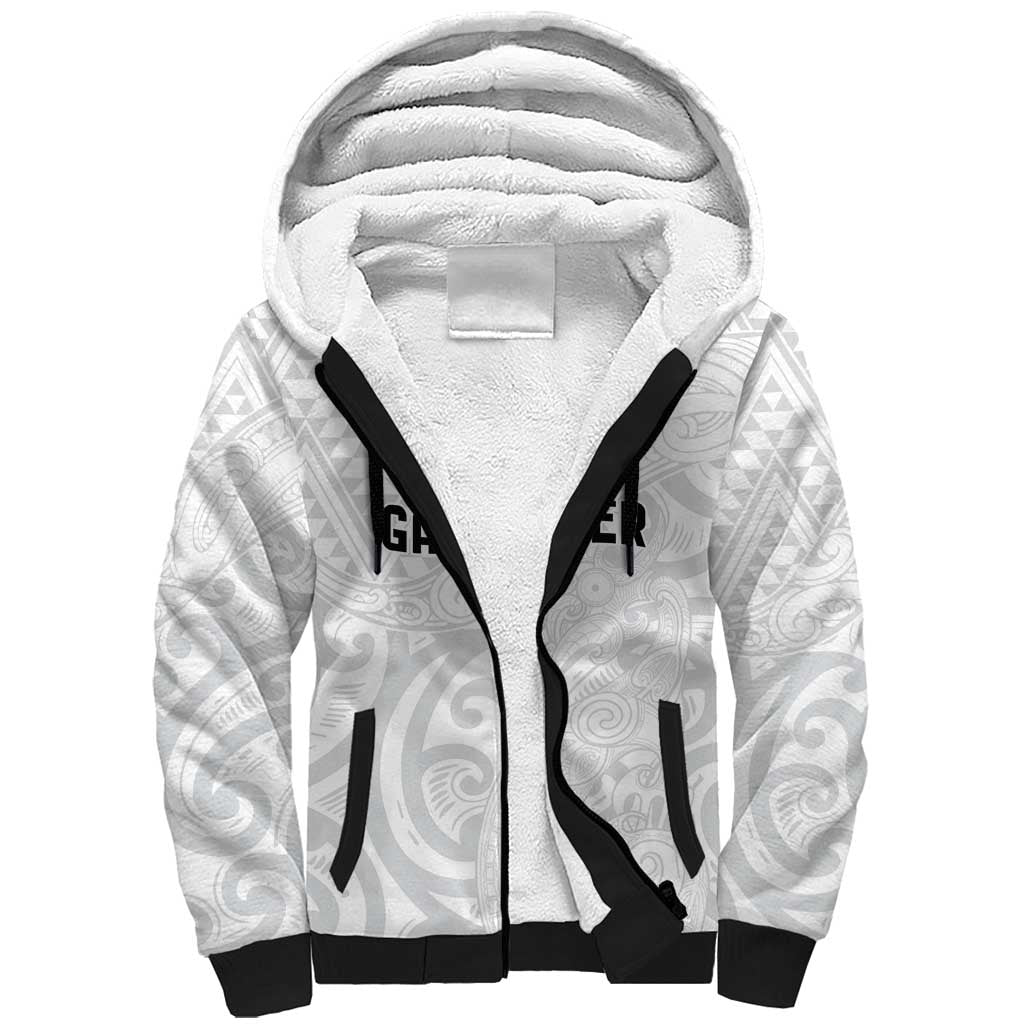 New Zealand Rangatira Custom Sherpa Hoodie All White Niho Taniwha Maori Tribal