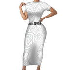 New Zealand Rangatira Custom Short Sleeve Bodycon Dress All White Niho Taniwha Maori Tribal