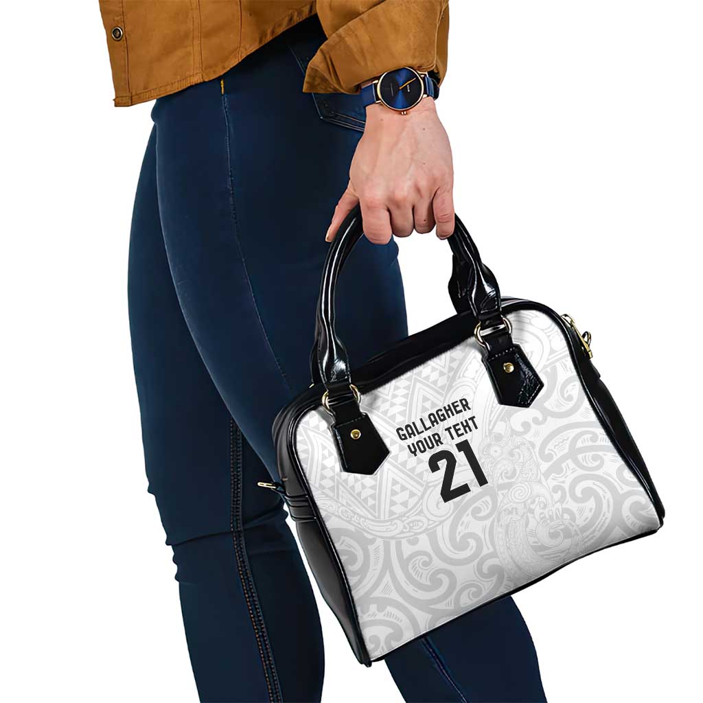 New Zealand Rangatira Custom Shoulder Handbag All White Niho Taniwha Maori Tribal