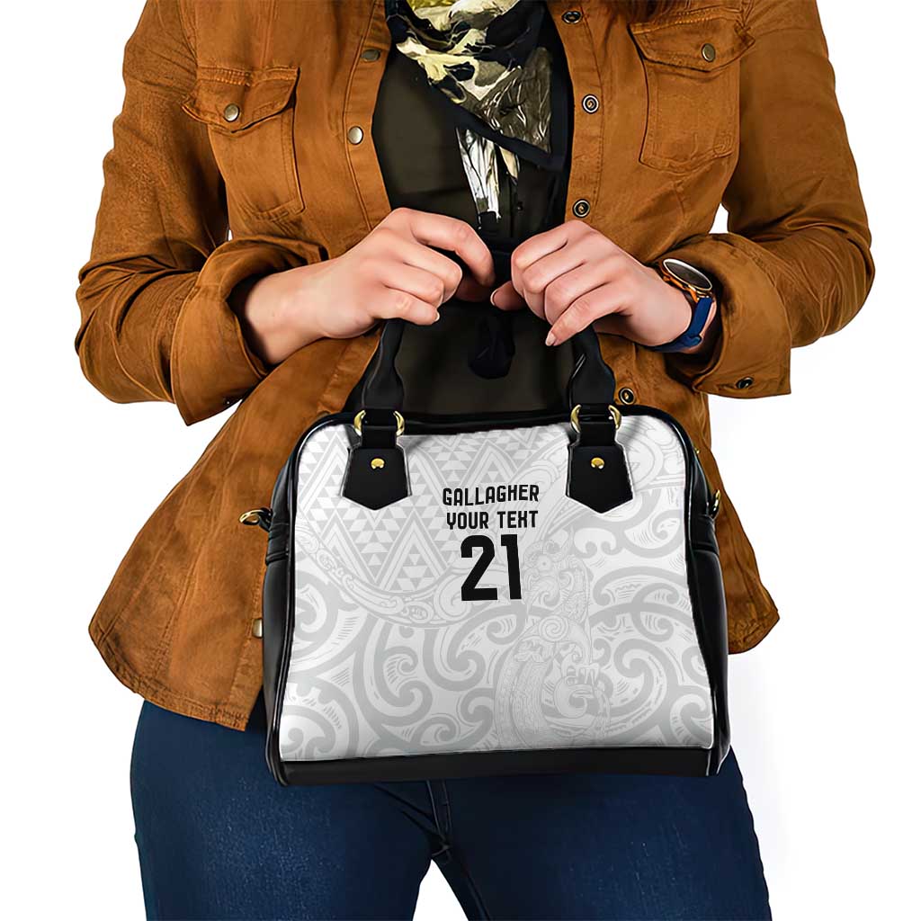 New Zealand Rangatira Custom Shoulder Handbag All White Niho Taniwha Maori Tribal