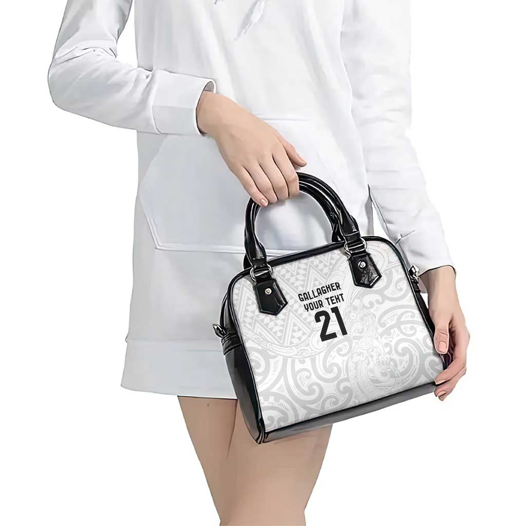 New Zealand Rangatira Custom Shoulder Handbag All White Niho Taniwha Maori Tribal
