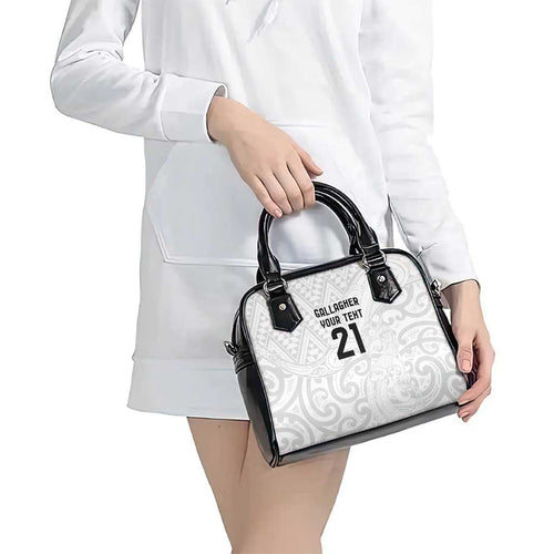 New Zealand Rangatira Custom Shoulder Handbag All White Niho Taniwha Maori Tribal