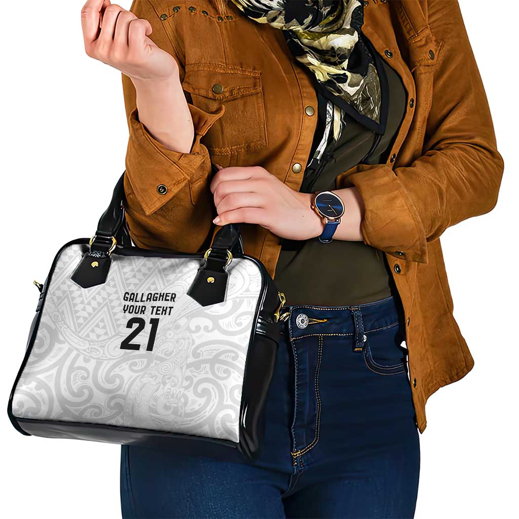New Zealand Rangatira Custom Shoulder Handbag All White Niho Taniwha Maori Tribal