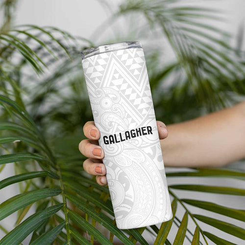 New Zealand Rangatira Custom Skinny Tumbler All White Niho Taniwha Maori Tribal