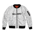 New Zealand Rangatira Custom Sleeve Zip Bomber Jacket All White Niho Taniwha Maori Tribal