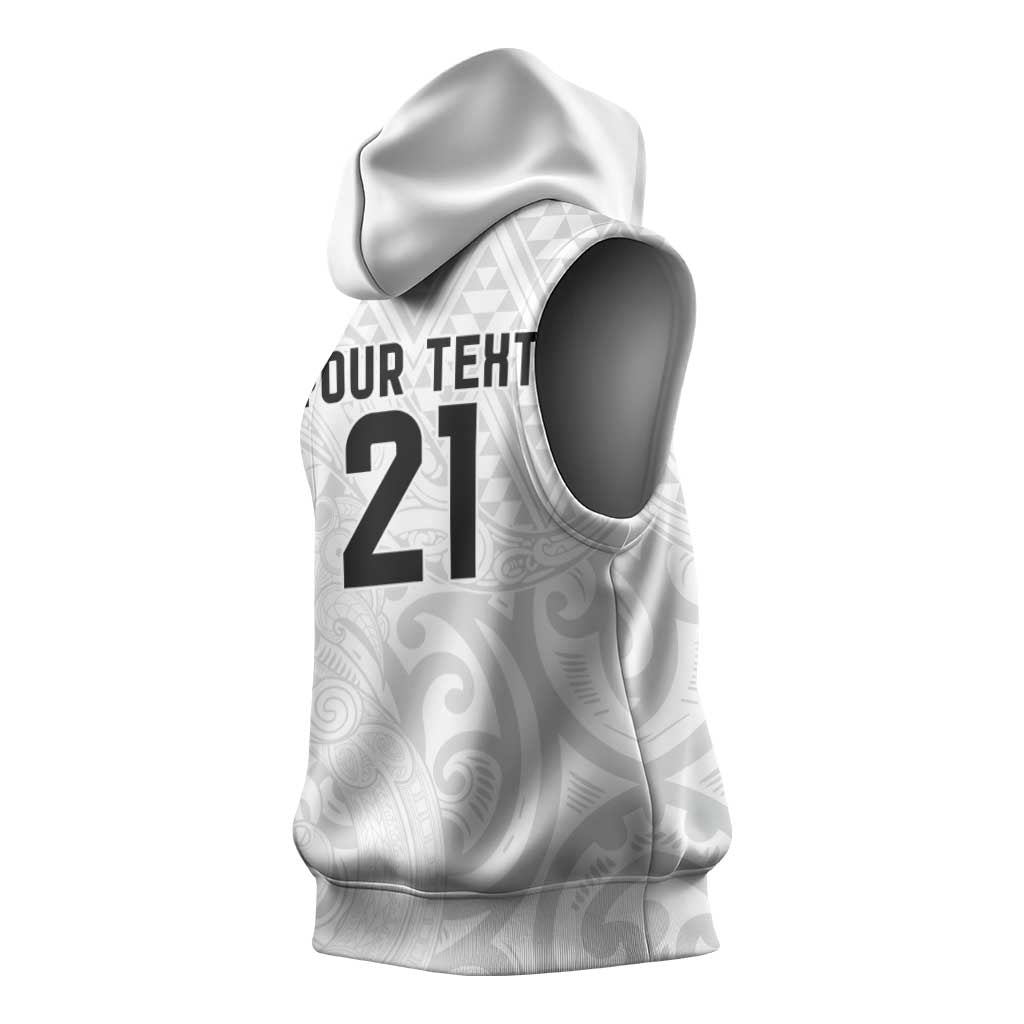 New Zealand Rangatira Custom Sleeveless Hoodie All White Niho Taniwha Maori Tribal - Aussie Hoodie