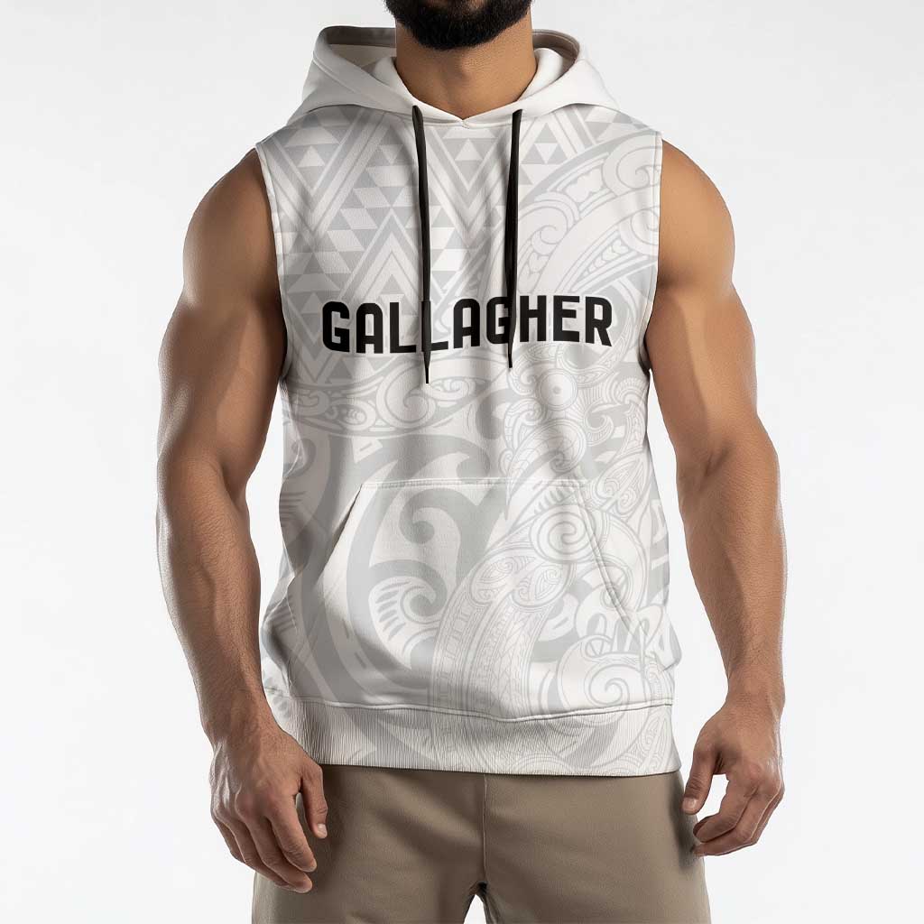 New Zealand Rangatira Custom Sleeveless Hoodie All White Niho Taniwha Maori Tribal - Aussie Hoodie