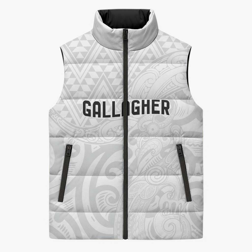 New Zealand Rangatira Custom Sleeveless Puffer Jacket All White Niho Taniwha Maori Tribal - Aussie Hoodie