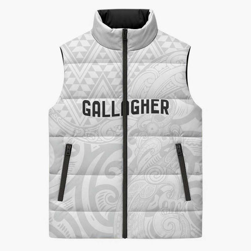 New Zealand Rangatira Custom Sleeveless Puffer Jacket All White Niho Taniwha Maori Tribal - Aussie Hoodie