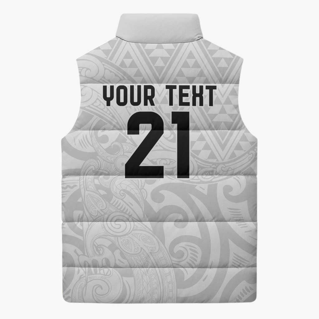 New Zealand Rangatira Custom Sleeveless Puffer Jacket All White Niho Taniwha Maori Tribal - Aussie Hoodie