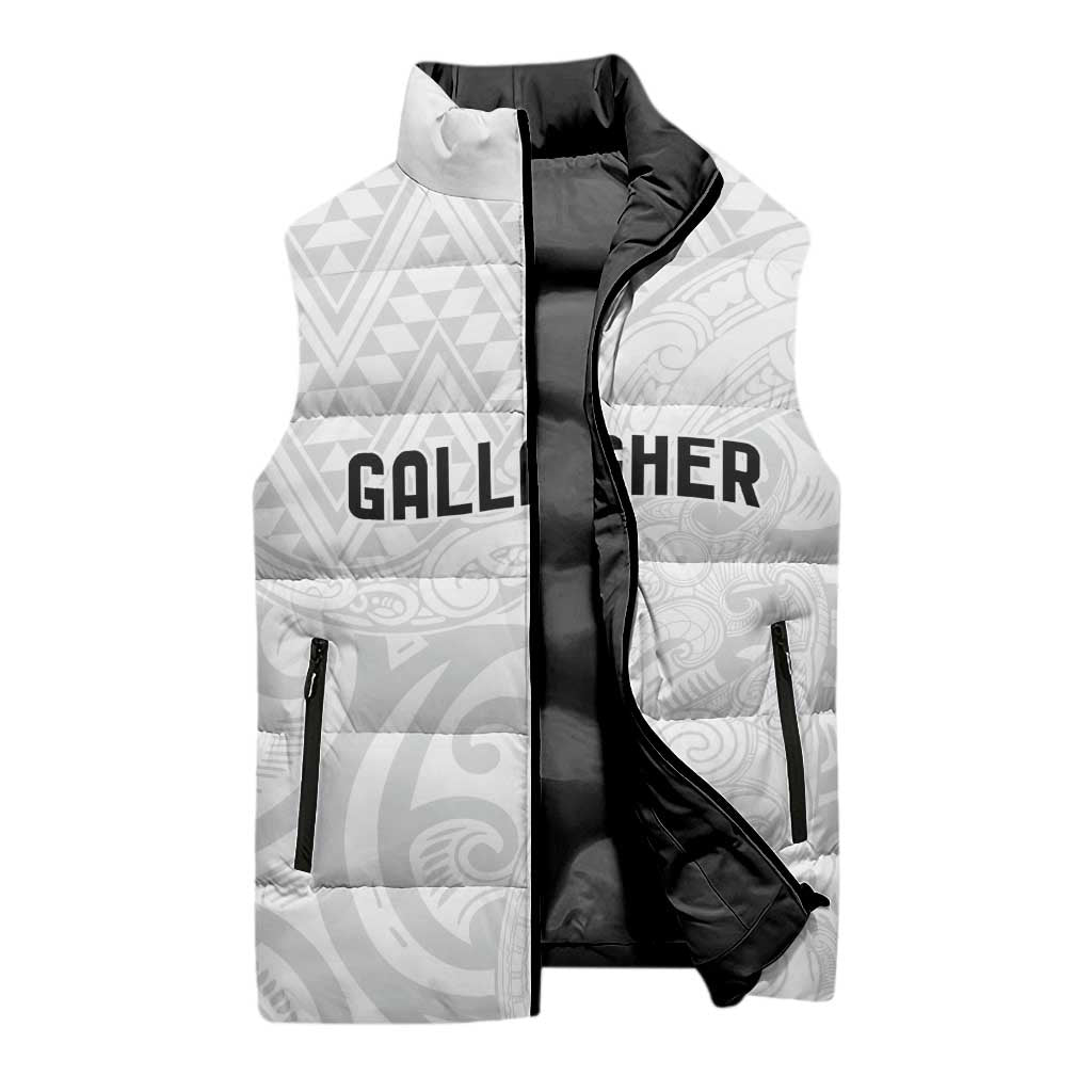 New Zealand Rangatira Custom Sleeveless Puffer Jacket All White Niho Taniwha Maori Tribal - Aussie Hoodie