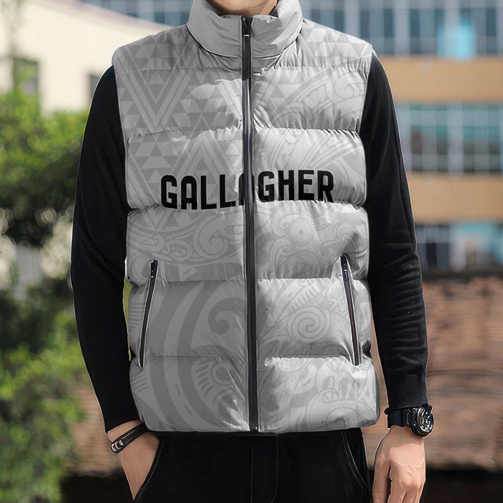 New Zealand Rangatira Custom Sleeveless Puffer Jacket All White Niho Taniwha Maori Tribal - Aussie Hoodie