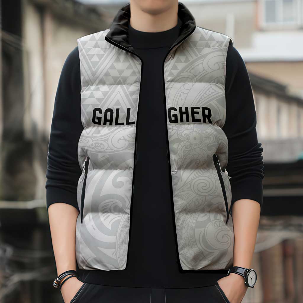 New Zealand Rangatira Custom Sleeveless Puffer Jacket All White Niho Taniwha Maori Tribal - Aussie Hoodie