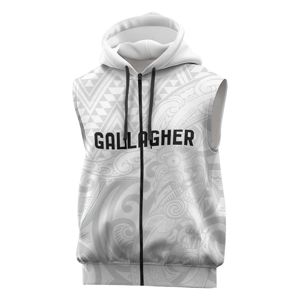 New Zealand Rangatira Custom Sleeveless Zip Hoodie All White Niho Taniwha Maori Tribal LT9