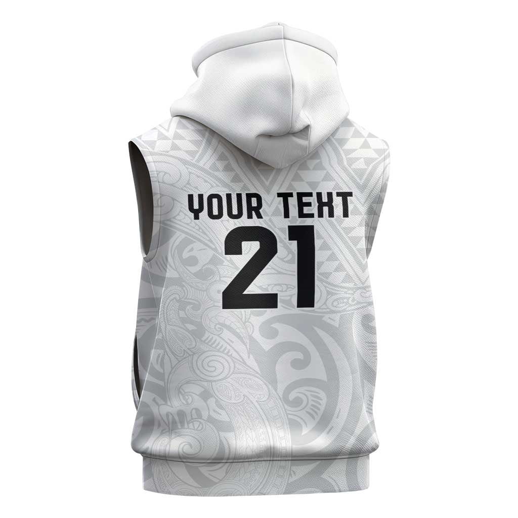 New Zealand Rangatira Custom Sleeveless Zip Hoodie All White Niho Taniwha Maori Tribal - Aussie Hoodie