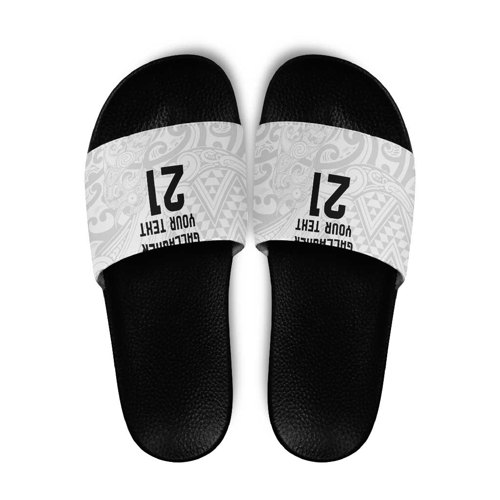 New Zealand Rangatira Custom Slide Sandals All White Niho Taniwha Maori Tribal - Aussie Hoodie