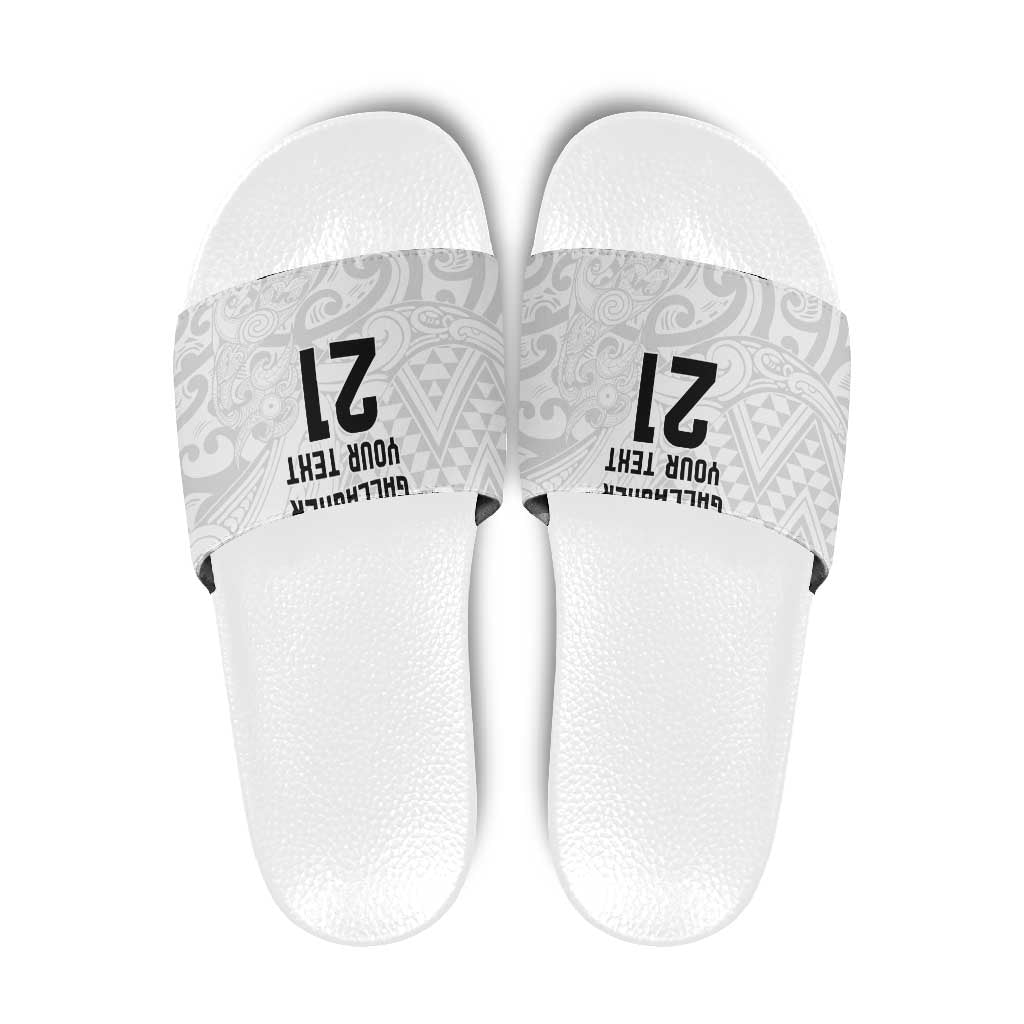New Zealand Rangatira Custom Slide Sandals All White Niho Taniwha Maori Tribal - Aussie Hoodie