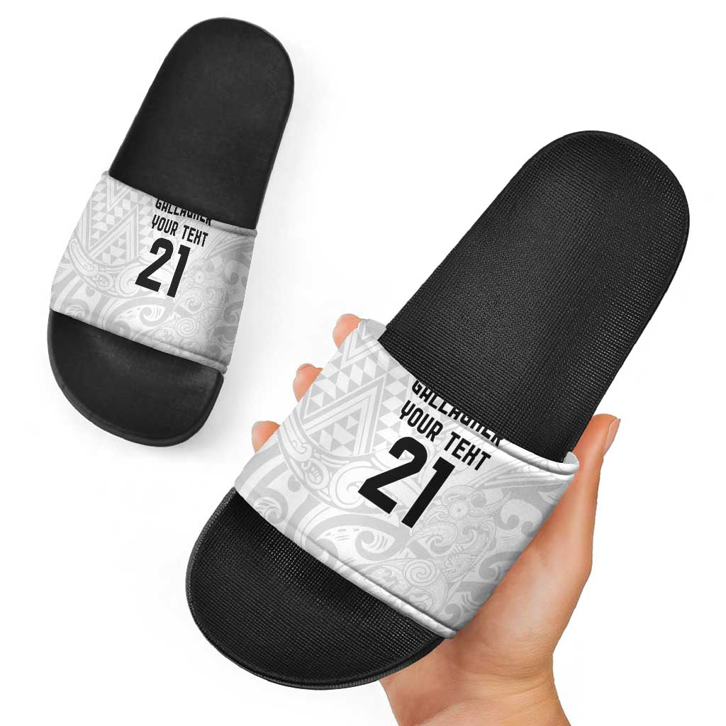 New Zealand Rangatira Custom Slide Sandals All White Niho Taniwha Maori Tribal - Aussie Hoodie