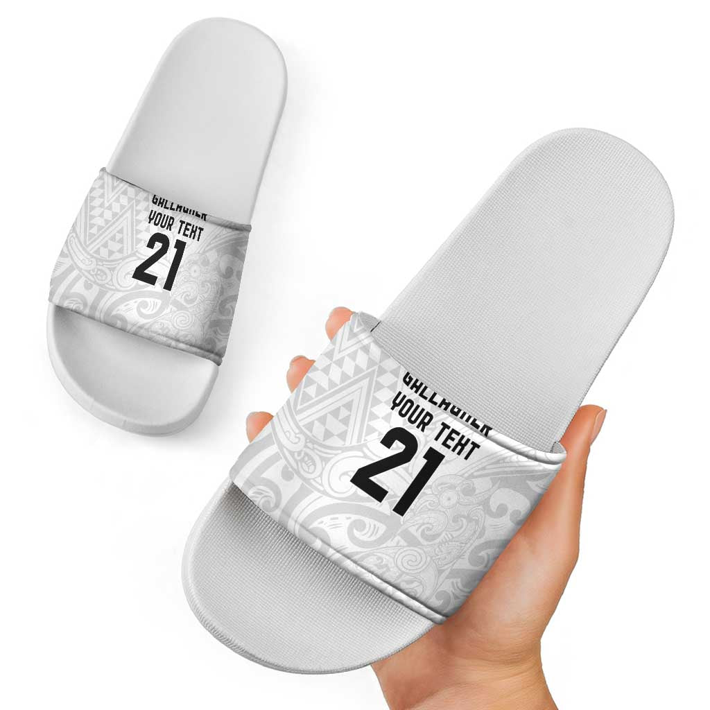 New Zealand Rangatira Custom Slide Sandals All White Niho Taniwha Maori Tribal - Aussie Hoodie