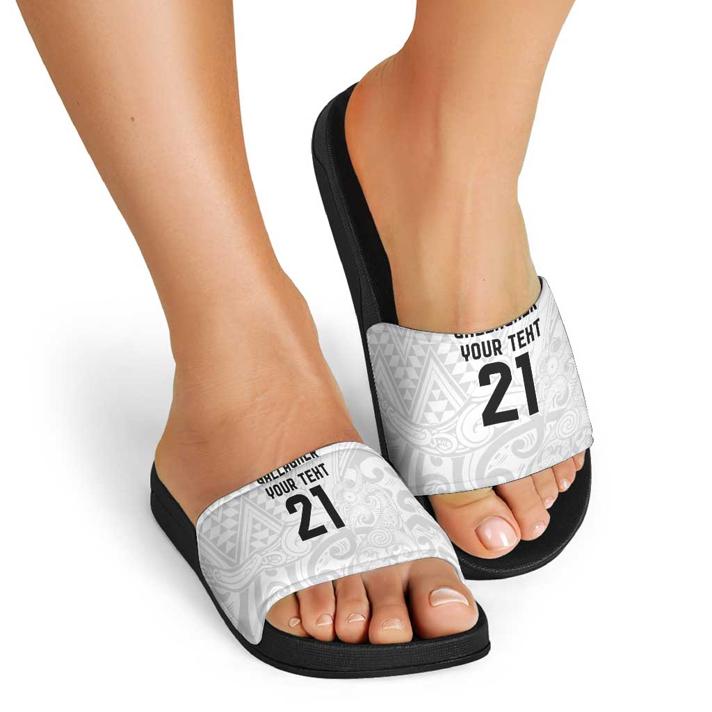 New Zealand Rangatira Custom Slide Sandals All White Niho Taniwha Maori Tribal - Aussie Hoodie