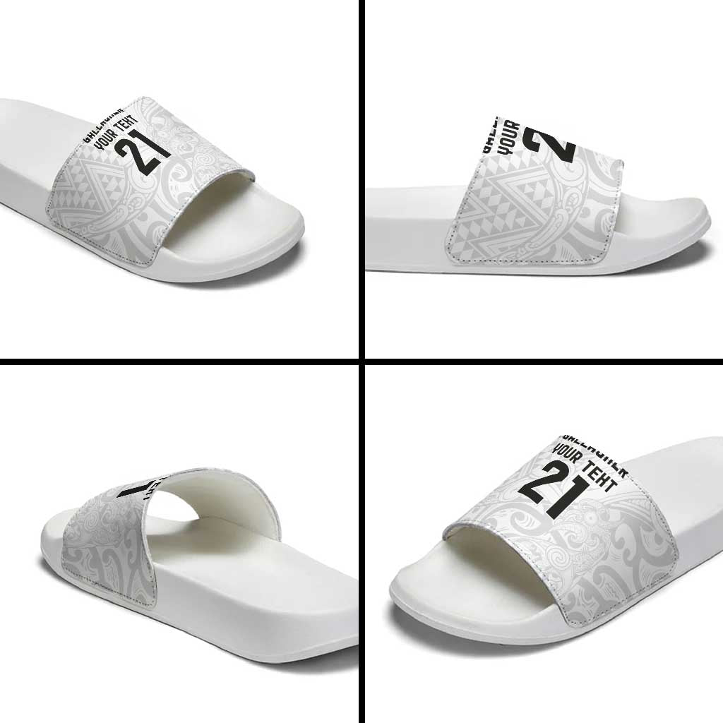 New Zealand Rangatira Custom Slide Sandals All White Niho Taniwha Maori Tribal - Aussie Hoodie
