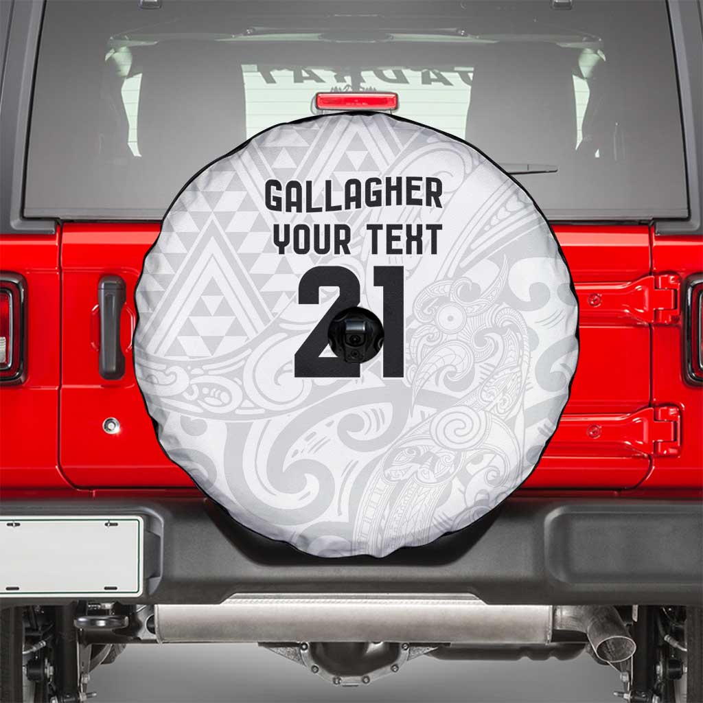 New Zealand Rangatira Custom Spare Tire Cover All White Niho Taniwha Maori Tribal