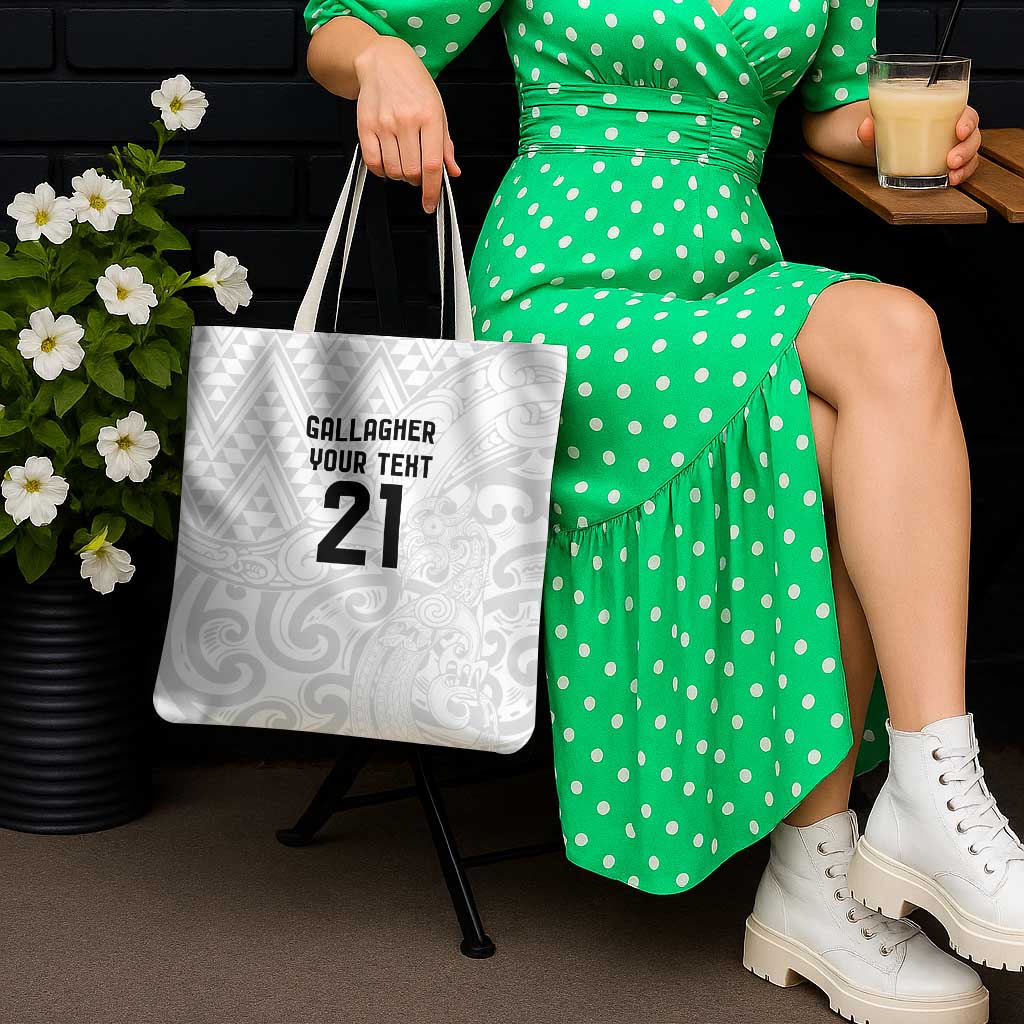 New Zealand Rangatira Custom Tote Bag All White Niho Taniwha Maori Tribal - Aussie Hoodie