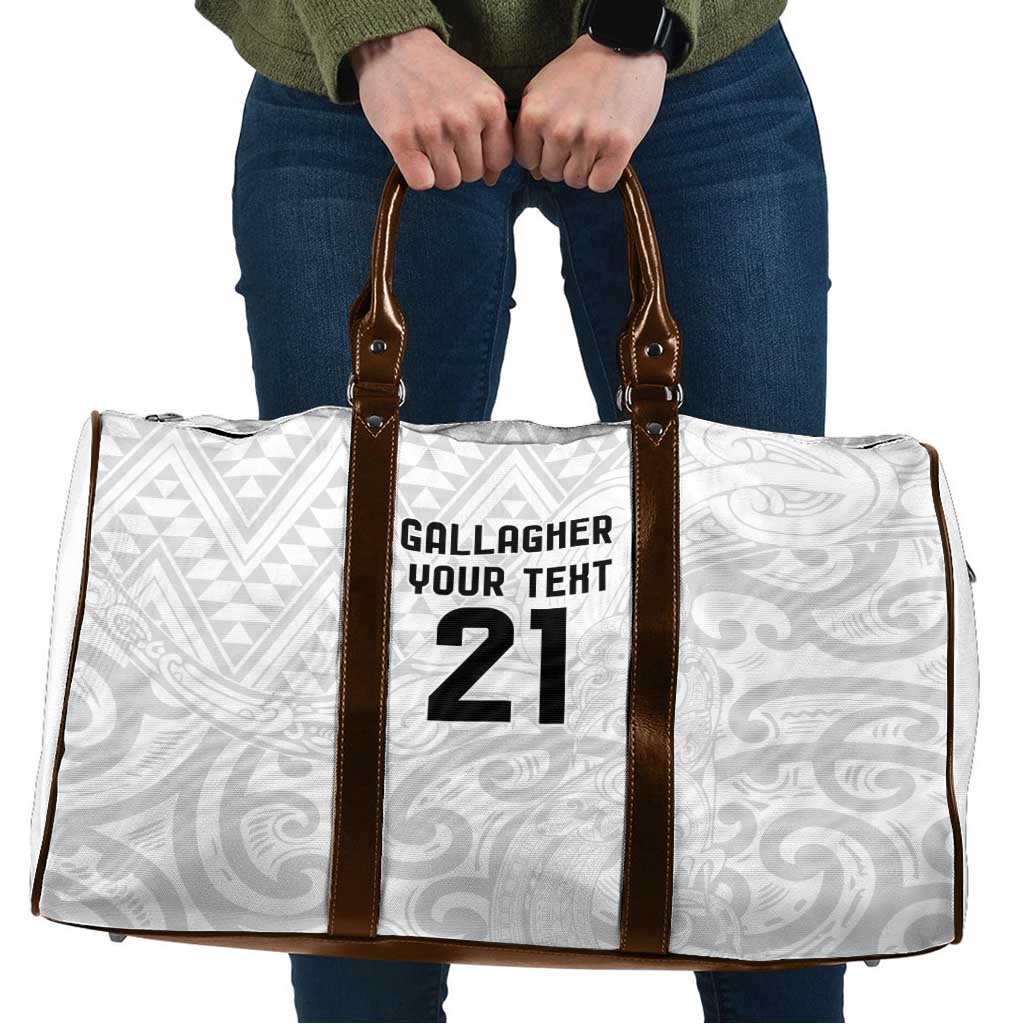 New Zealand Rangatira Custom Travel Bag All White Niho Taniwha Maori Tribal - Aussie Hoodie