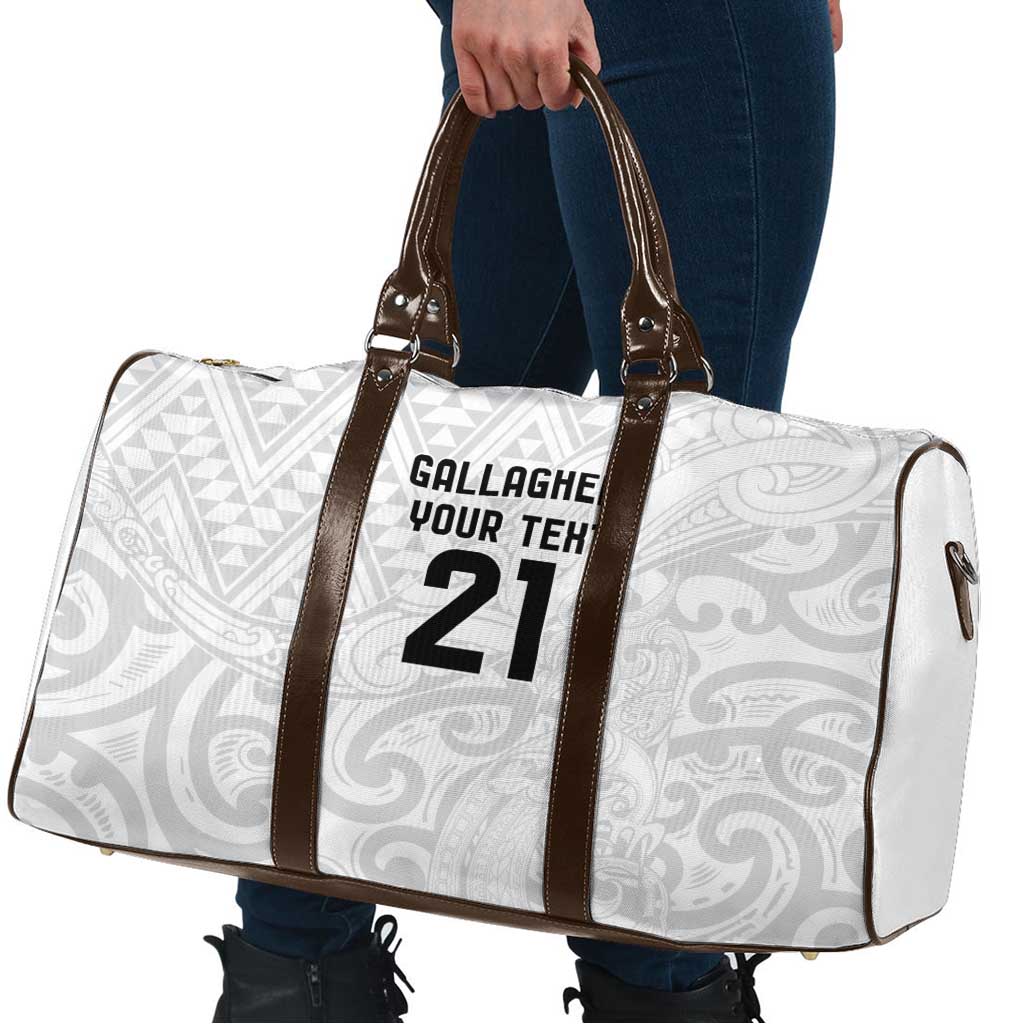 New Zealand Rangatira Custom Travel Bag All White Niho Taniwha Maori Tribal - Aussie Hoodie