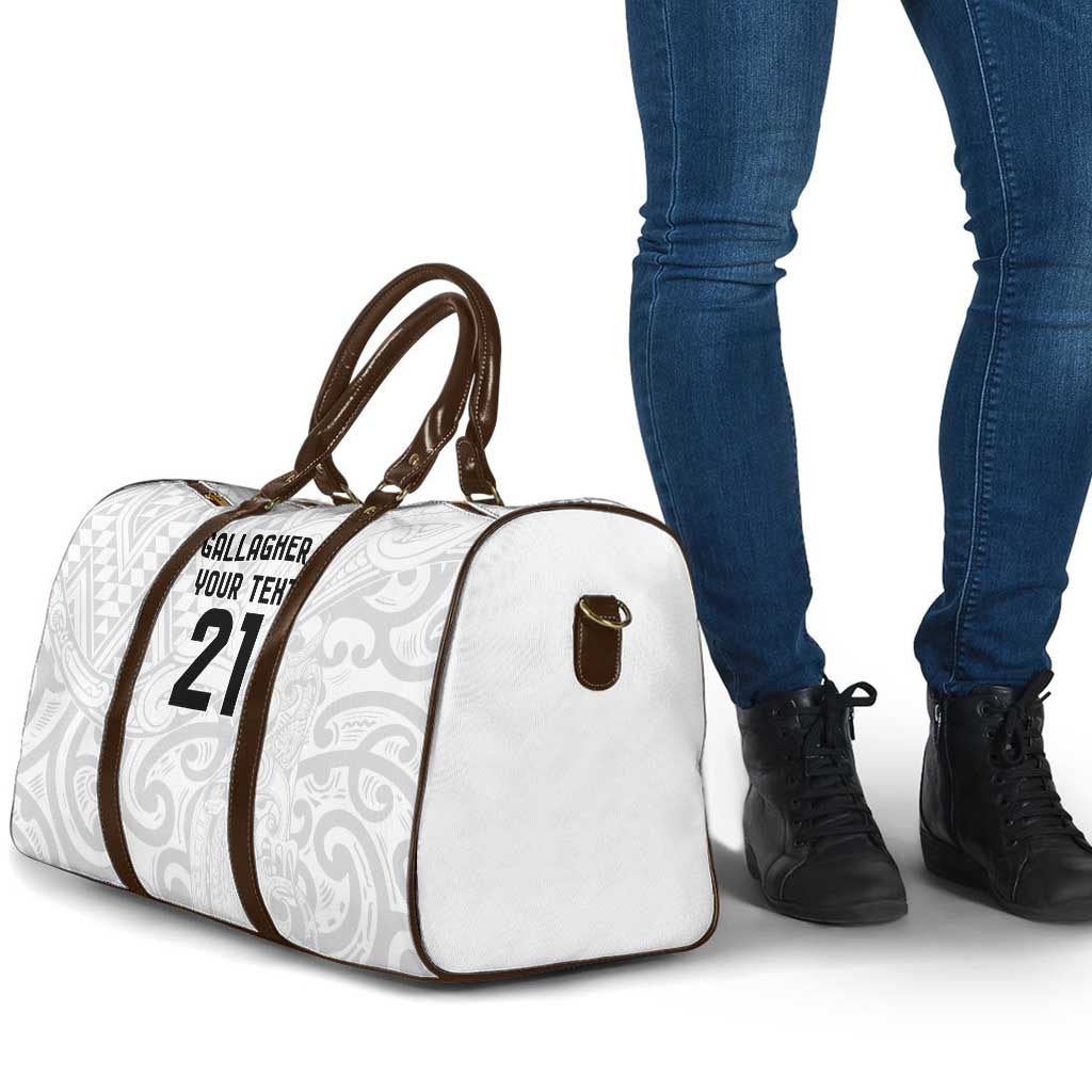 New Zealand Rangatira Custom Travel Bag All White Niho Taniwha Maori Tribal - Aussie Hoodie
