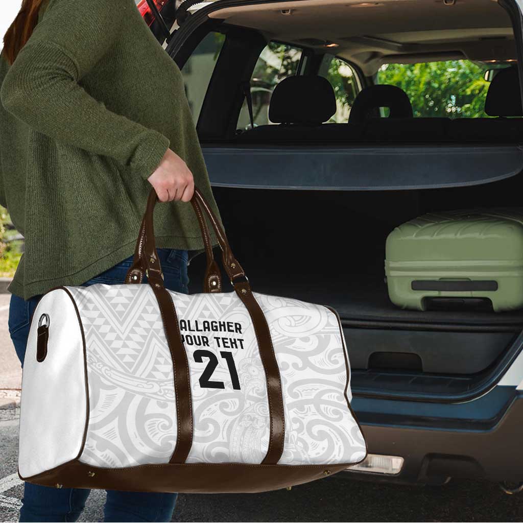 New Zealand Rangatira Custom Travel Bag All White Niho Taniwha Maori Tribal - Aussie Hoodie