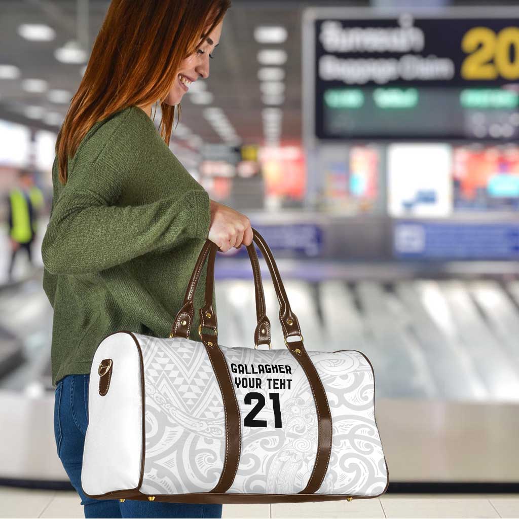 New Zealand Rangatira Custom Travel Bag All White Niho Taniwha Maori Tribal - Aussie Hoodie