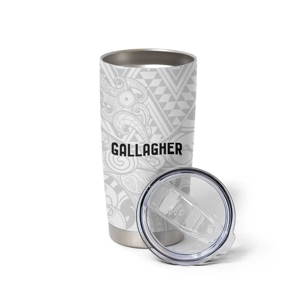 New Zealand Rangatira Custom Tumbler Cup All White Niho Taniwha Maori Tribal