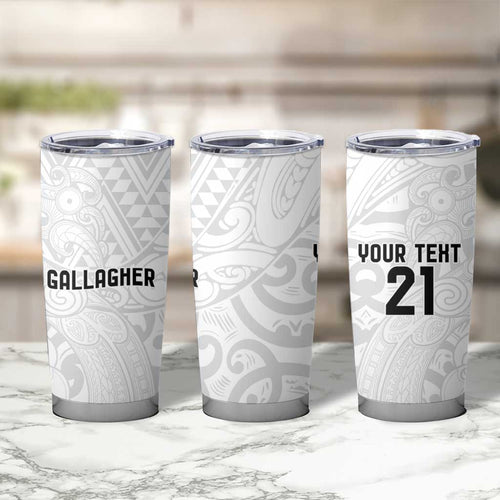 New Zealand Rangatira Custom Tumbler Cup All White Niho Taniwha Maori Tribal